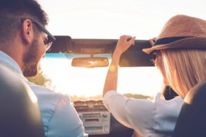 couple driving in car