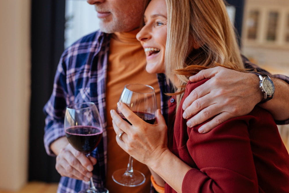 Couple enjoying wine during their weekend getaway from Washington DC