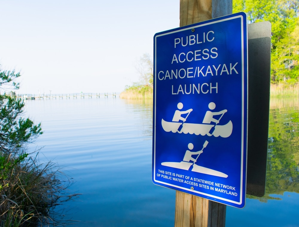 A boat sign showing a boat launch for some Chesapeake Bay kayaking in Maryland