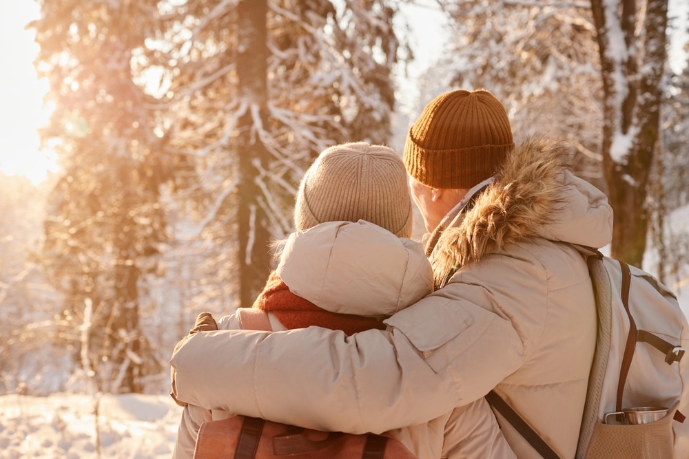 Couple enjoying winter scenery during romantic getaways in Maryland