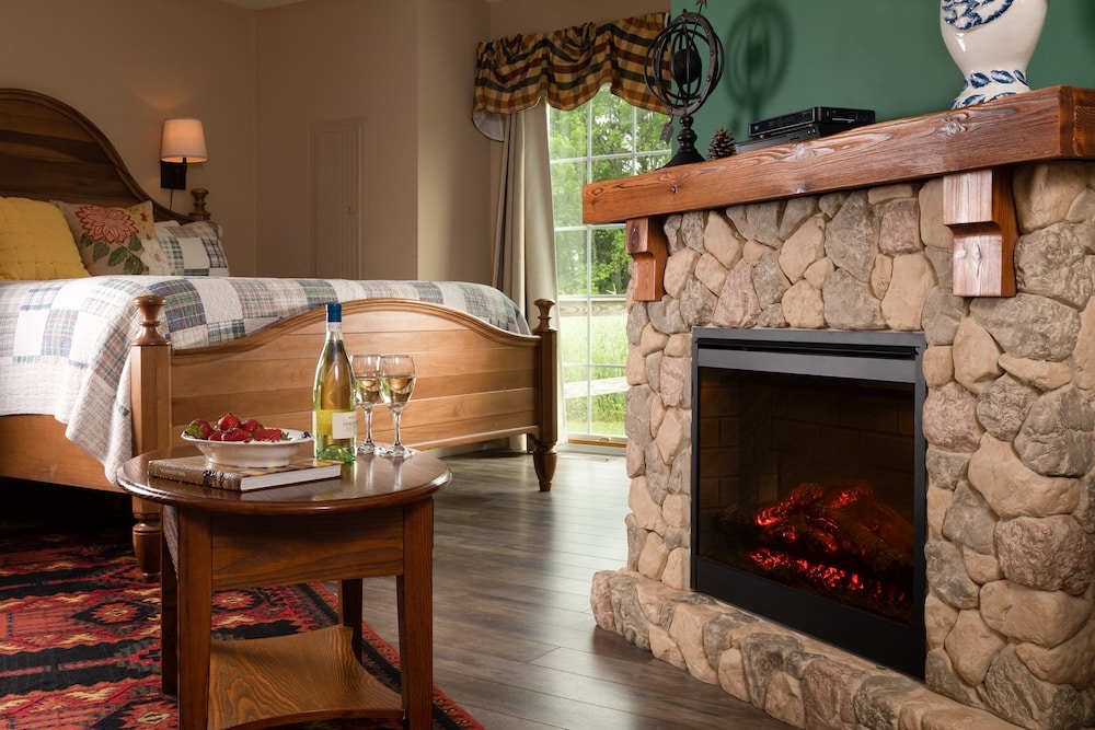 Fireplace in one of the cottages at our Inn, which is one of the best romantic weekend getaways in Maryland